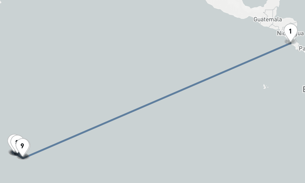 28 days, one-way from Puntarenas to Papeete 29日間