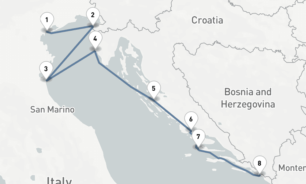 7 days, one-way from Venice to Dubrovnik 8日間