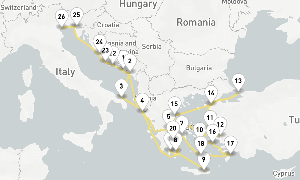 29 days, one-way from Dubrovnik to Venice 30日間