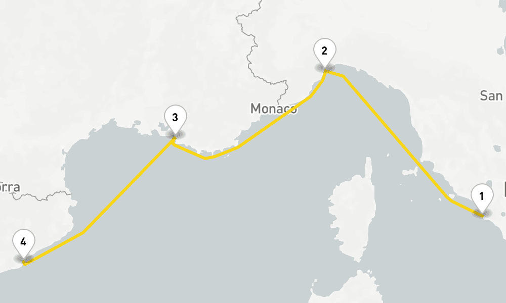 3 days, one-way from Civitavecchia-Rome to Barcelona 4日間