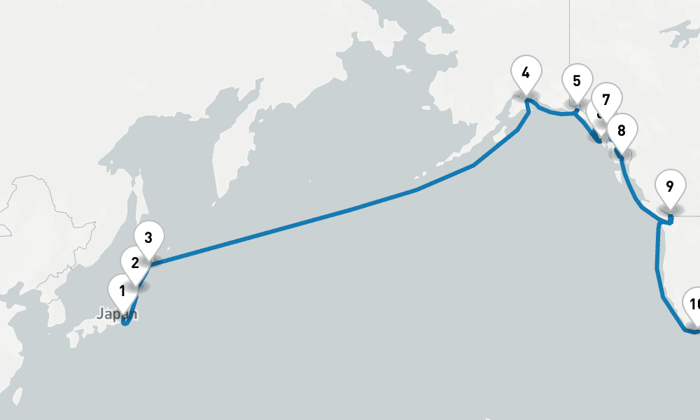 22 days, one-way from Tokyo to Los Angeles 23日間