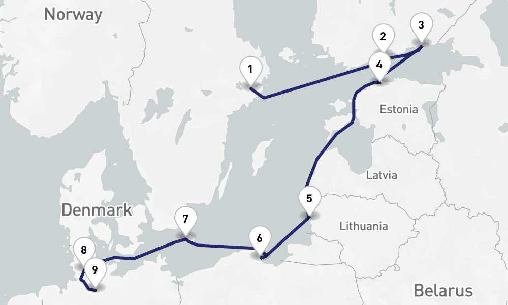 10 days, one-way from Stockholm to Hamburg 11日間