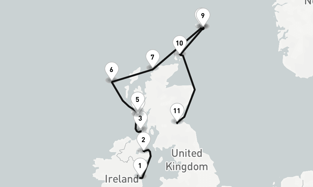 11 days, one-way from Dublin to Leith-Edinburgh 12日間