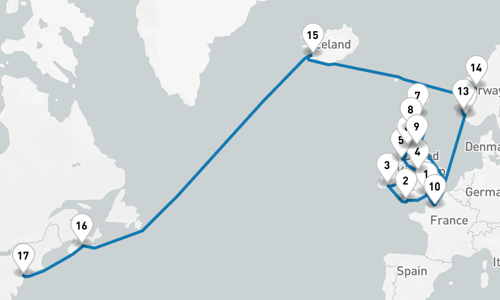 26 days, one-way from Southampton to New York 27日間