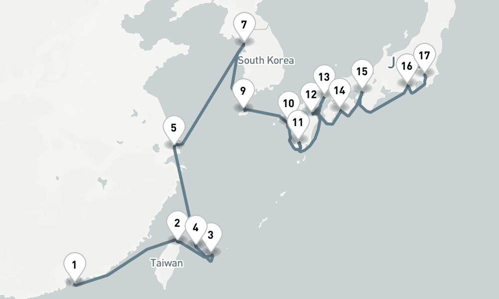 21 days, one-way from Hong Kong to Tokyo 22日間