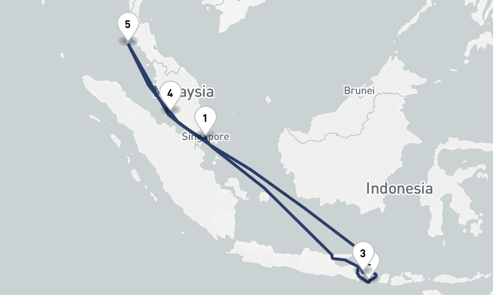 11 days, round-trip Bali, Malaysia Thailand 12日間