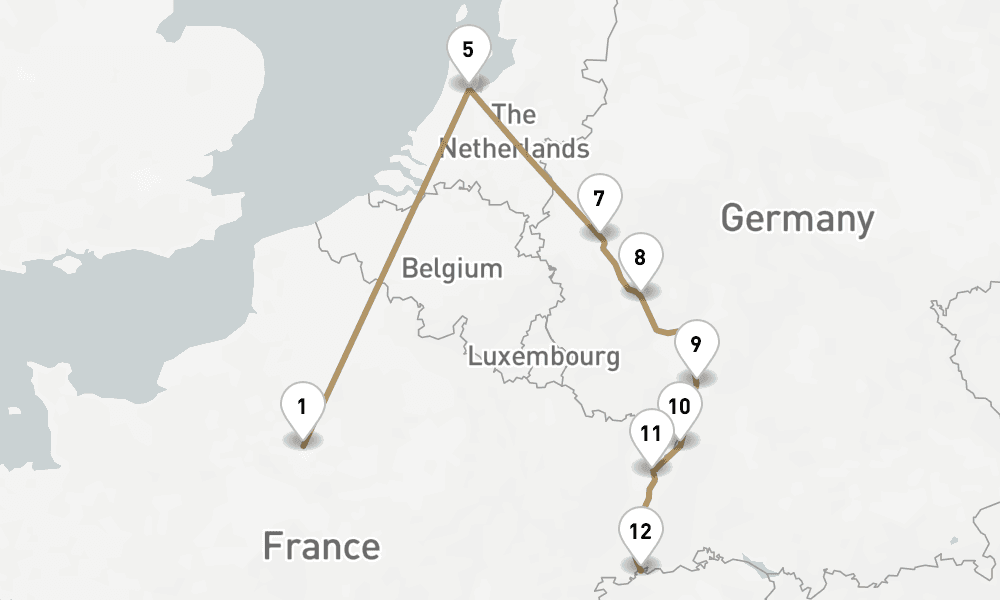 10 days, one-way from Paris City to Basel 11日間
