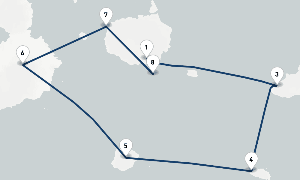 8 days, one-way from Santa Cruz Island to Baltra Island 9日間