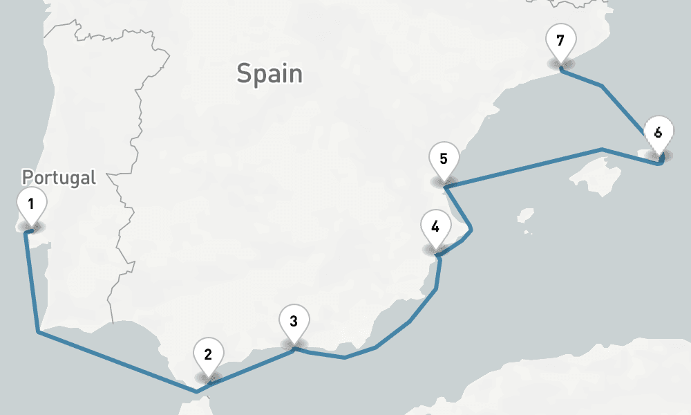 7 days, one-way from Lisbon to Barcelona 8日間