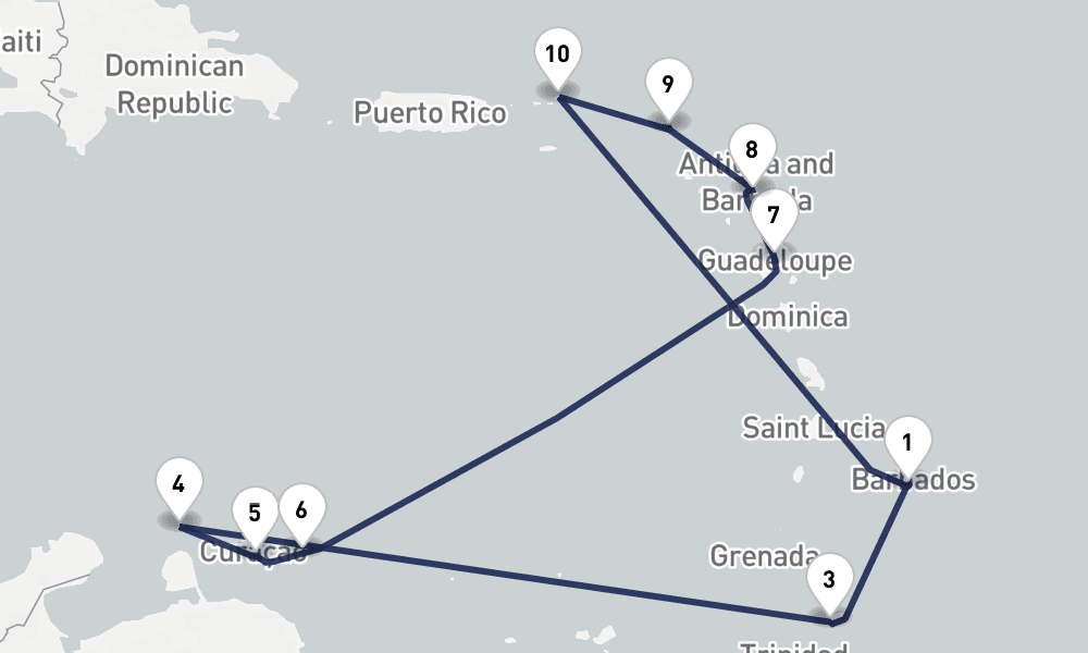 14 days, round-trip Caribbean Grand Tour - Caribbean Fly-Cruise Heathrow Airport 15日間
