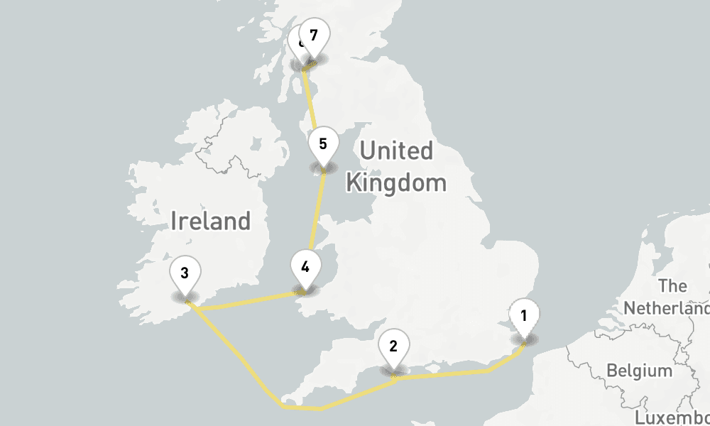 7 days, one-way from Dover to Greenock-Glasgow 8日間