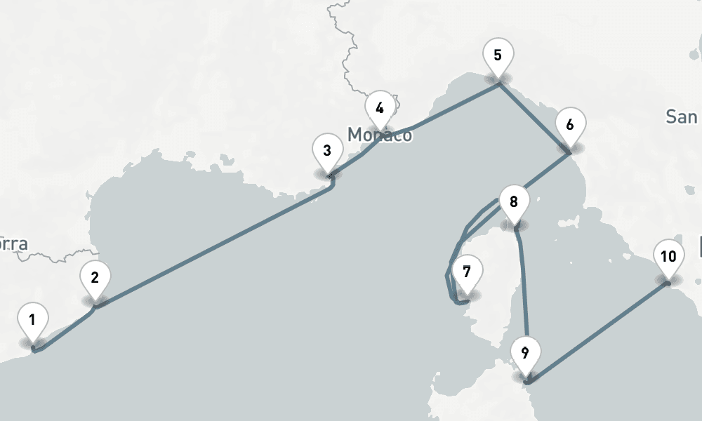 11 days, one-way from Barcelona to Civitavecchia-Rome 12日間