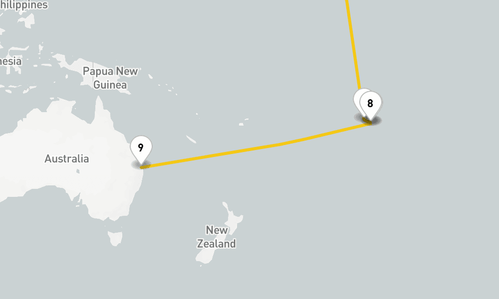 26 days, one-way from Los Angeles to Brisbane 27日間
