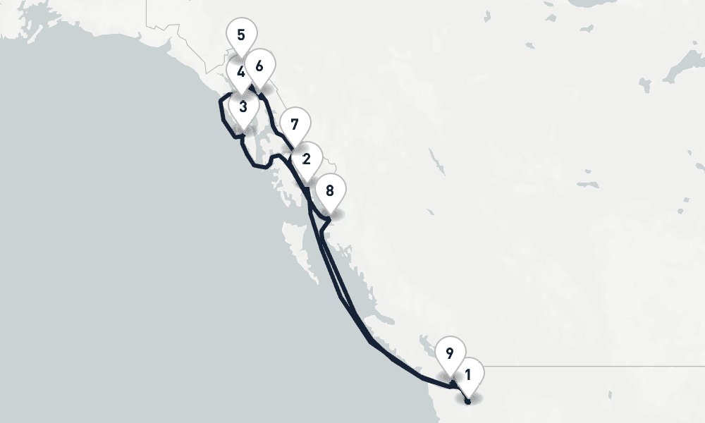 13 days, round-trip Alaska Adventurer Seattle to Seattle 14日間