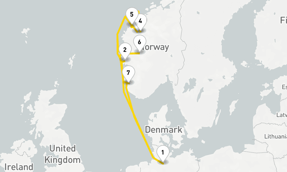 8 days, round-trip Northern Europe Fjords from Hamburg 9日間