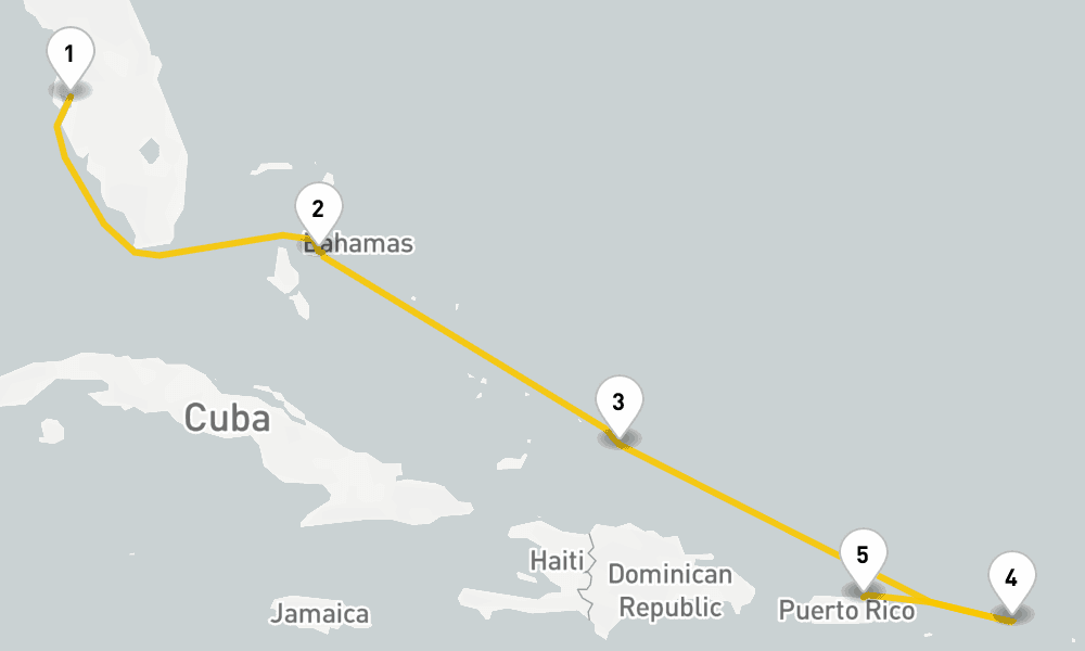 7 days, one-way from Tampa to San Juan 8日間