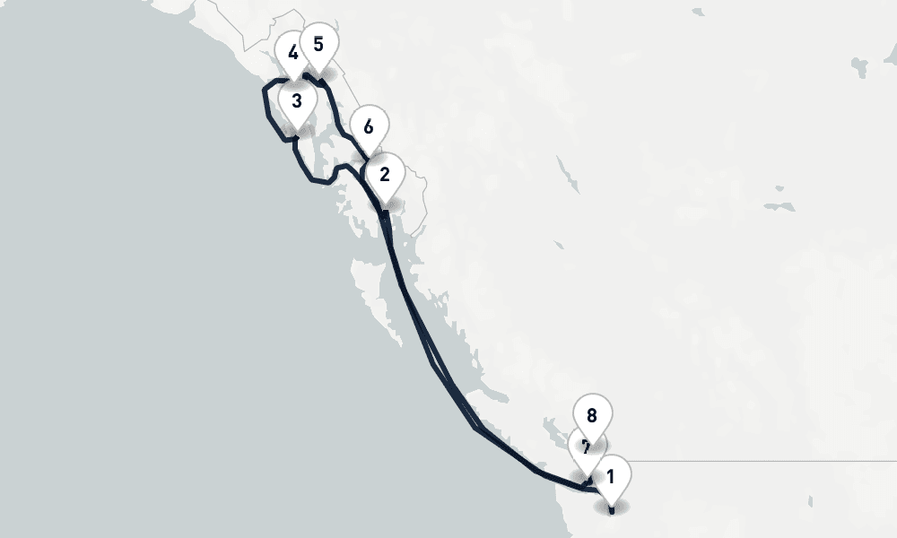 10 days, one-way from Seattle to Vancouver 11日間