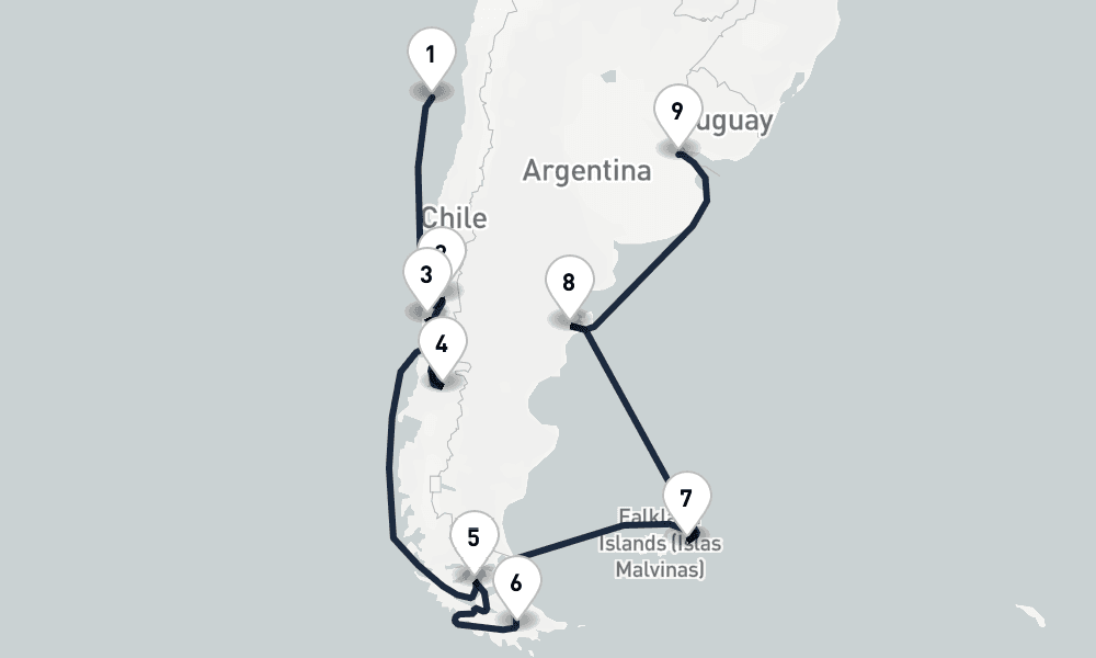 20 days, one-way from San Antonio to Buenos Aires 21日間