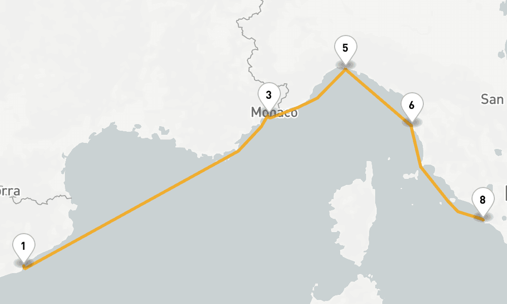 7 days, one-way from Barcelona to Civitavecchia-Rome 8日間