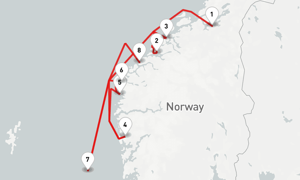 1 nights / 2 days, one-way from Trondheim to Alesund