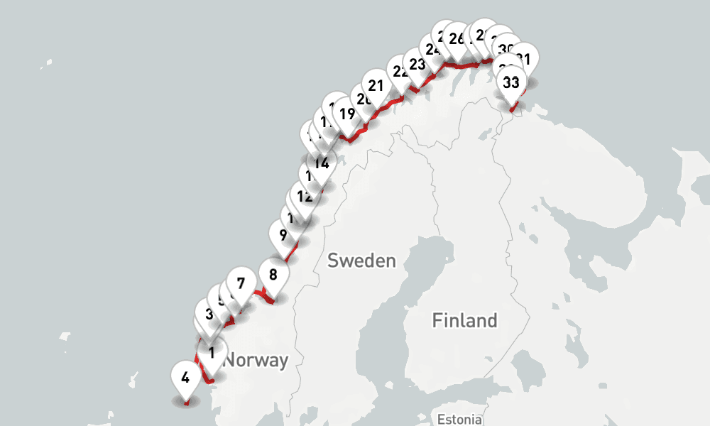 6 nights / 7 days, one-way from Bergen to Kirkenes
