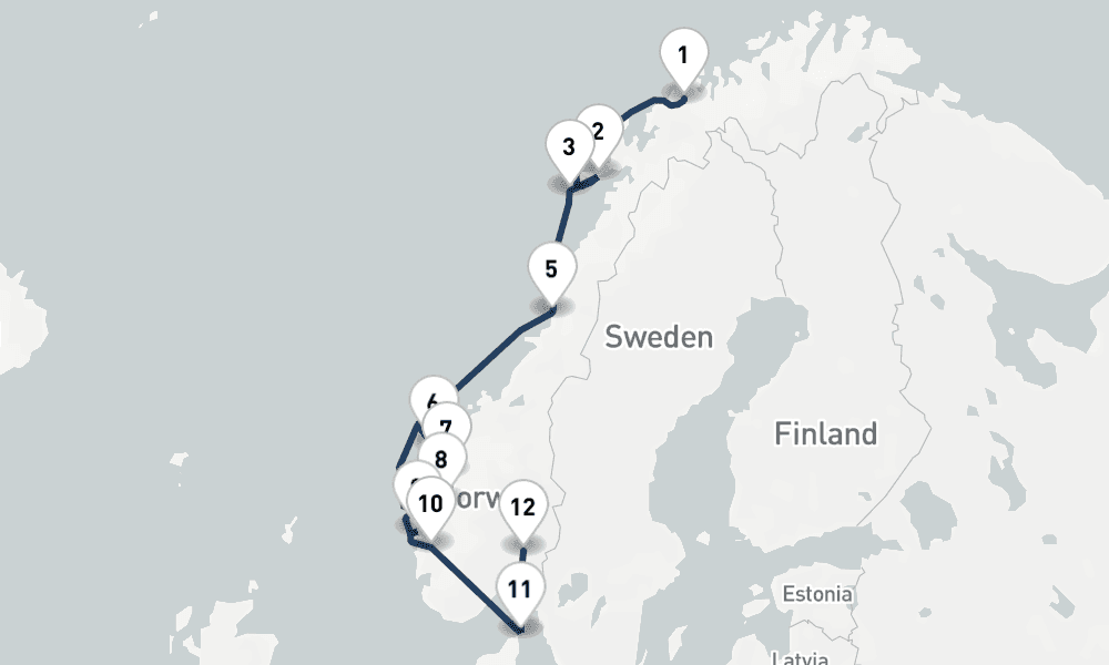 10 nights / 11 days, one-way from Tromso to Oslo
