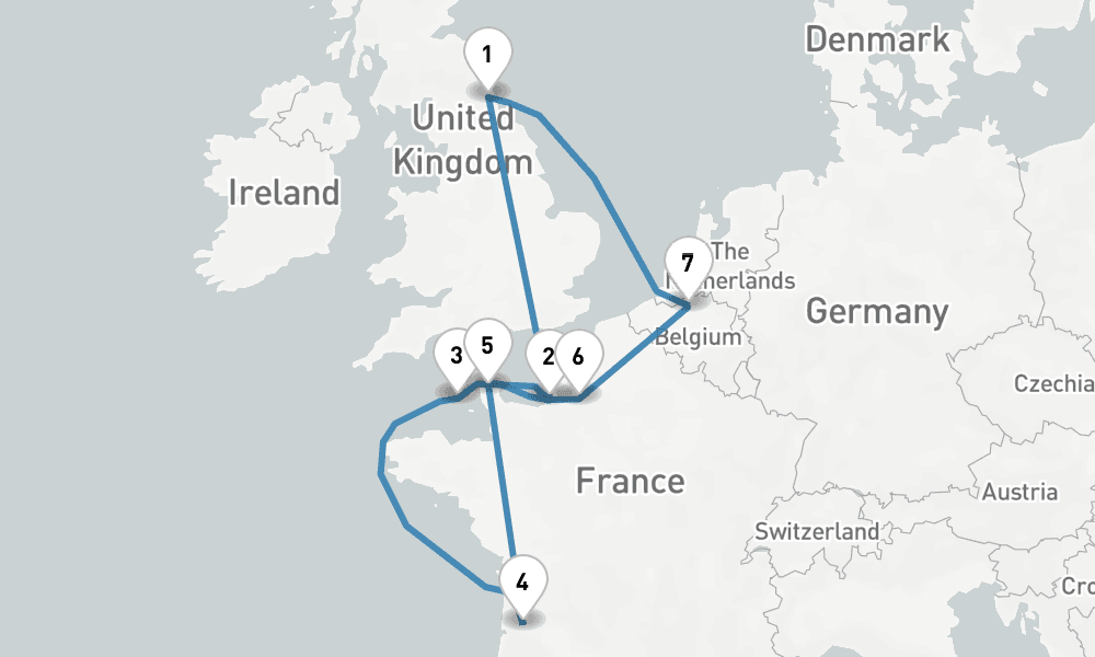 14 nights / 15 days, Newcastle (England) Round trip