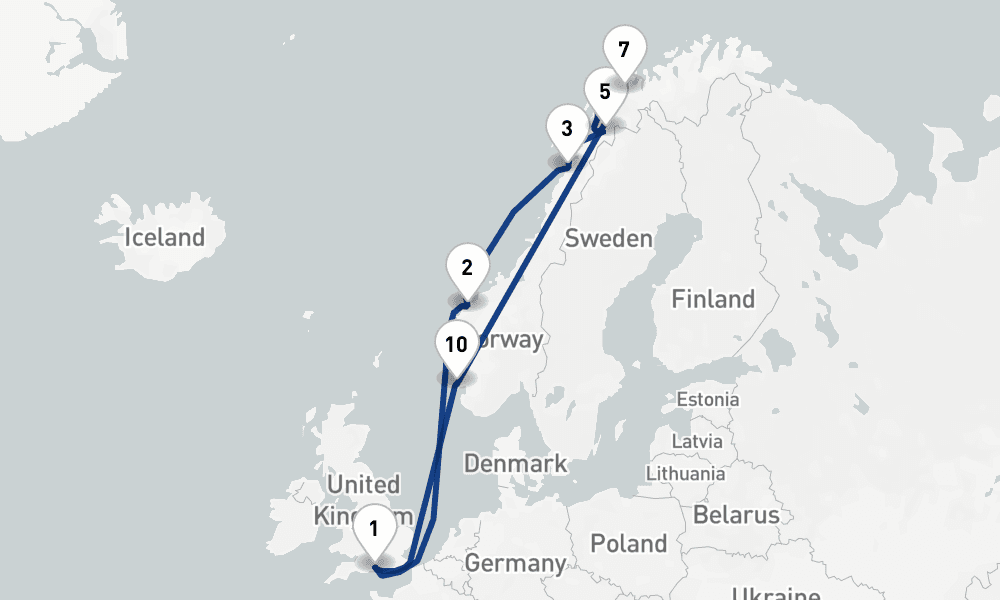 14 nights / 15 days, Southampton (England) Round trip