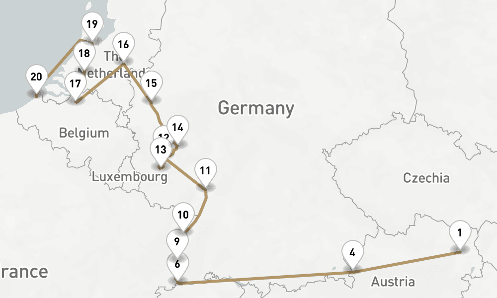 31 days, one-way from Vienna to Zeebrugge 32日間