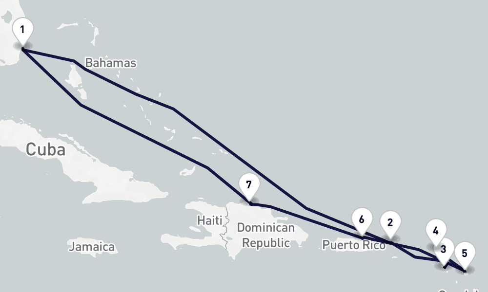 10 days, round-trip Eastern Caribbean 11日間