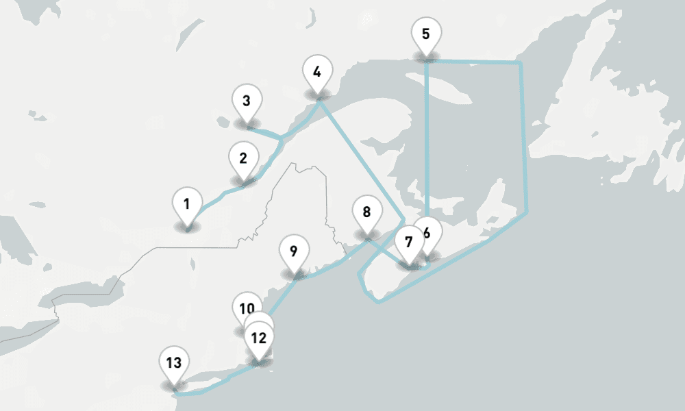 12 nights / 13 days, one-way from Montreal (Quebec, Canada) to New York (Cape Liberty NYC)