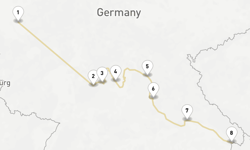 7 days, one-way from Cologne to Passau 8日間