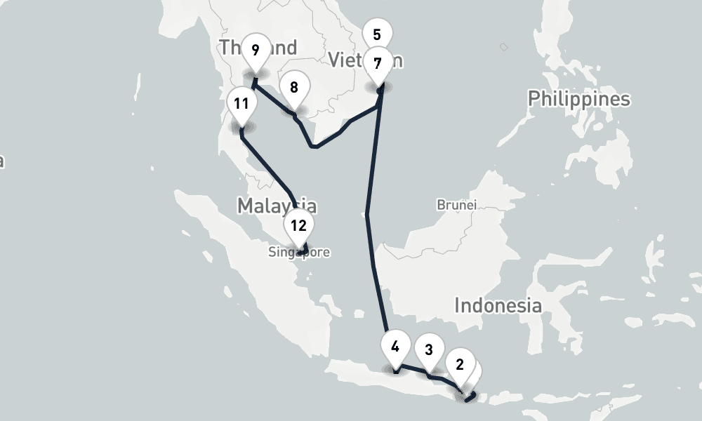 16 days, one-way from Benoa to Singapore 17日間