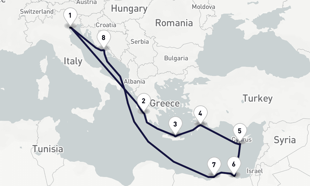 11 days, round-trip Mediterranean 12日間