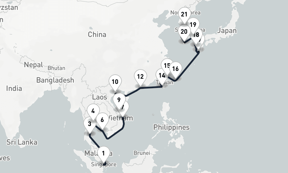 27 days, one-way from Singapore to Incheon 28日間