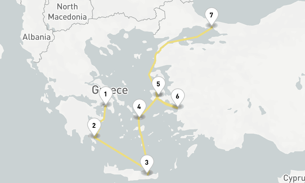 7 days, one-way from Piraeus-Athens to Istanbul 8日間