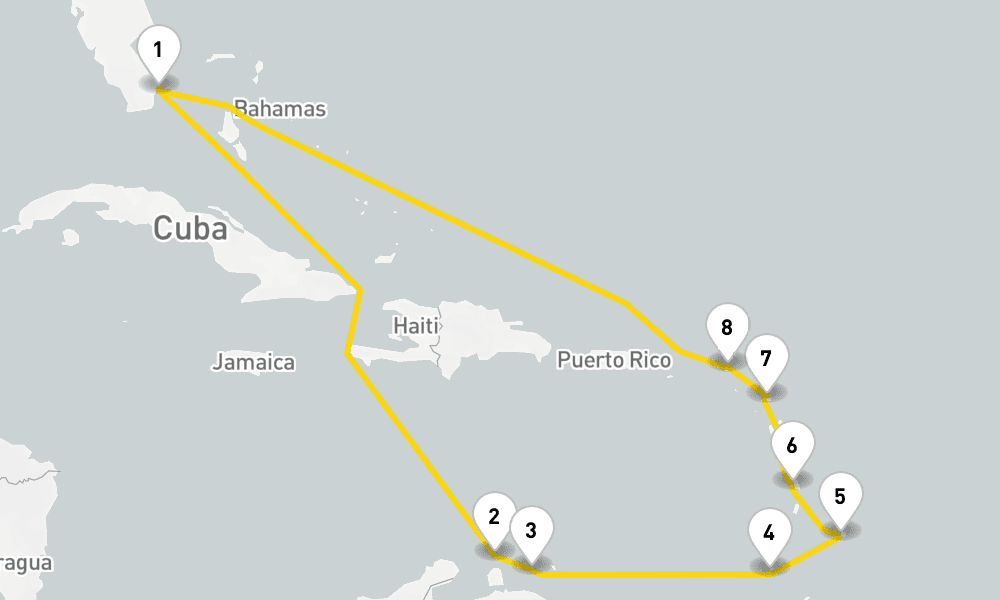 13 days, round-trip Southern Caribbean 14日間