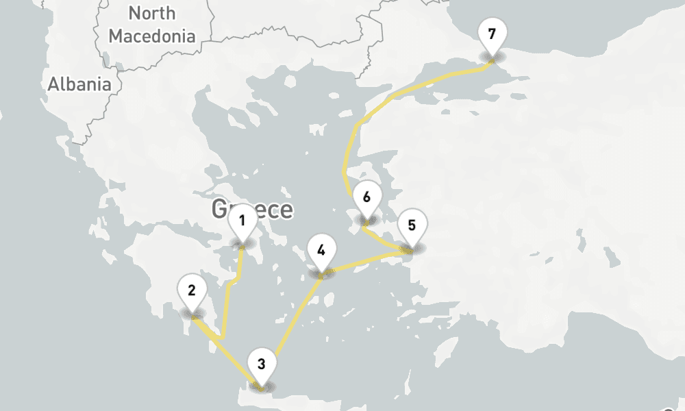 7 days, one-way from Piraeus-Athens to Istanbul 8日間