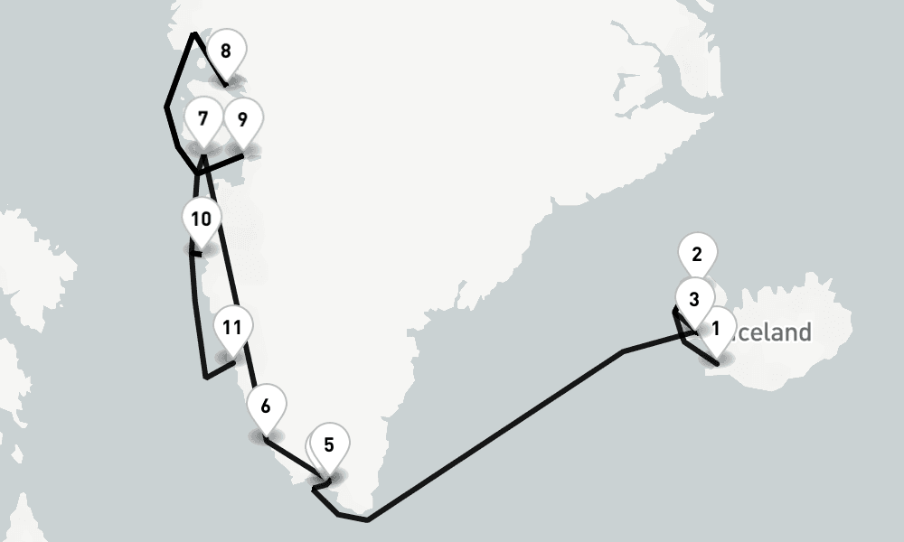14 days, one-way from Reykjavik to Nuuk 15日間