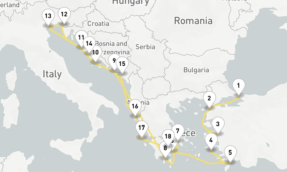 21 days, one-way from Istanbul to Piraeus-Athens 22日間