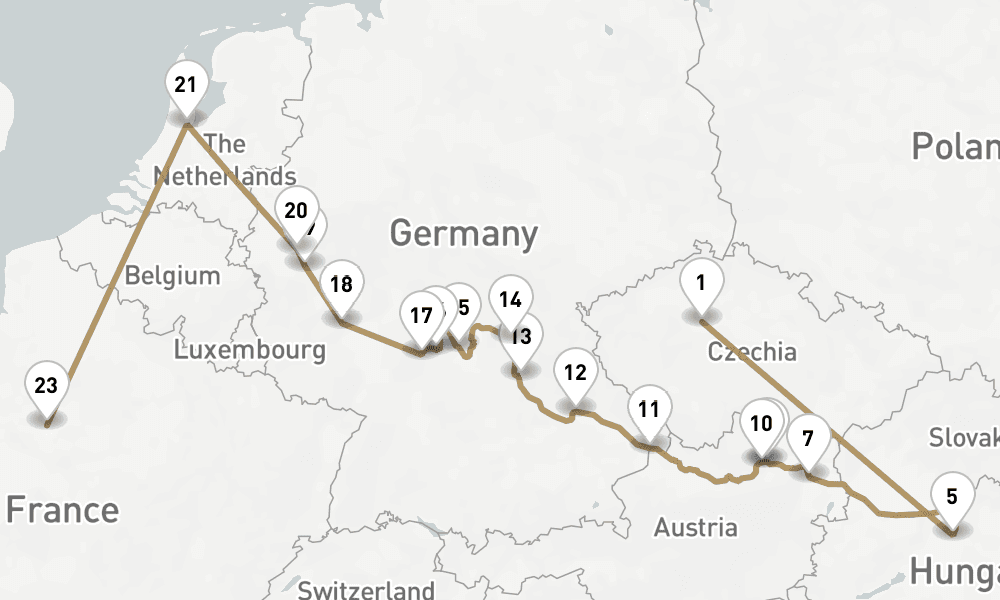 20 days, one-way from Prague to Paris City 21日間