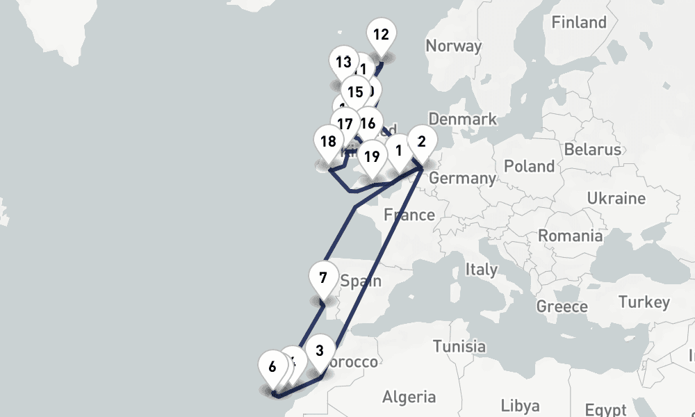 28 days, round-trip Canary Islands British Isles Collectors Voyage 29日間
