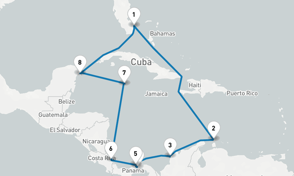 12 days, round-trip Panama Canal with Costa Rica Caribbean 13日間