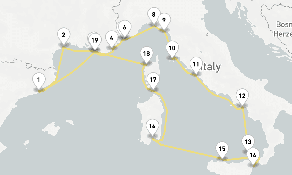 19 days, round-trip Western Mediterranean 20日間