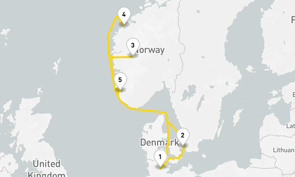 7 days, round-trip Northern Europe Fjords from Kiel 8日間