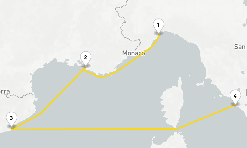 4 days, one-way from Savona to Civitavecchia-Rome 5日間