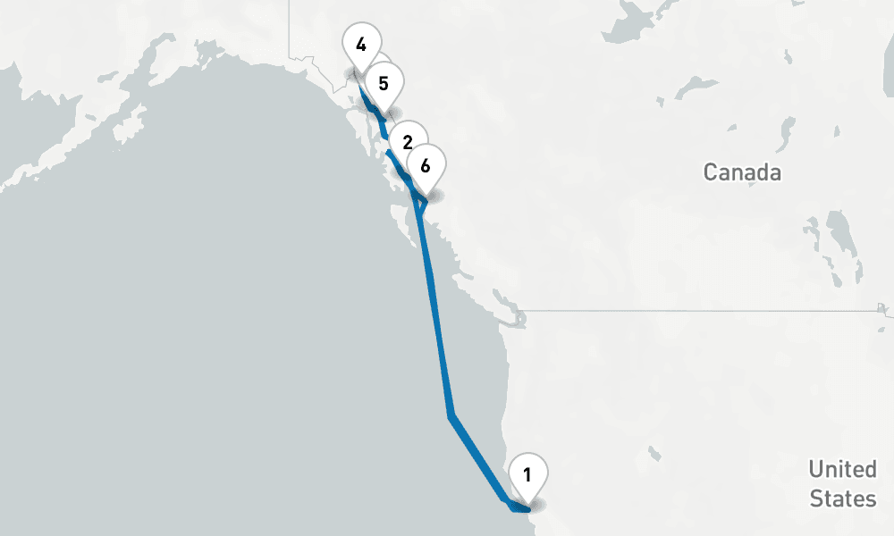 10 days, round-trip Inside Passage Roundtrip San Francisco 11日間