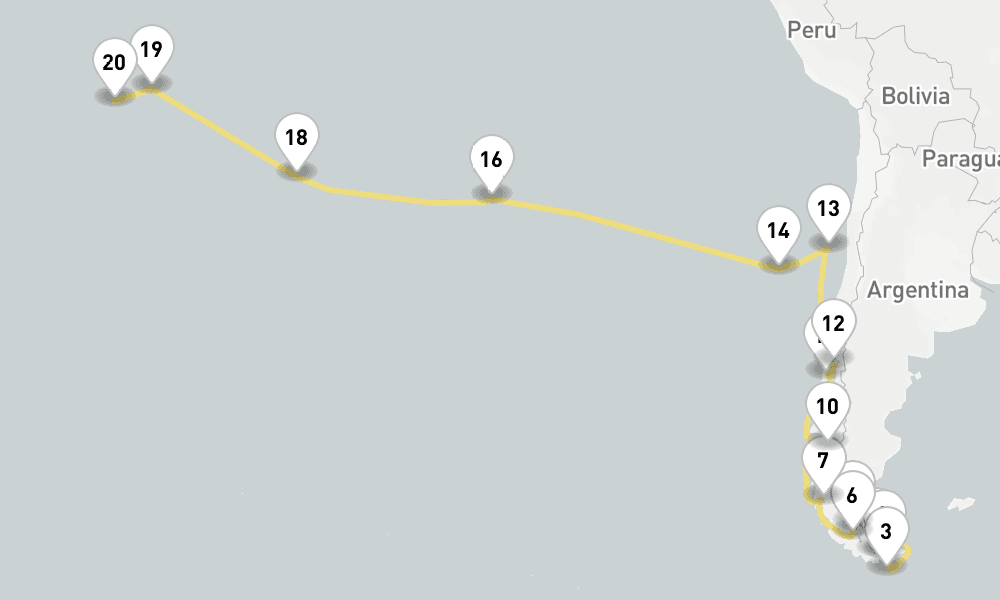 33 days, one-way from Ushuaia to Papeete 34日間