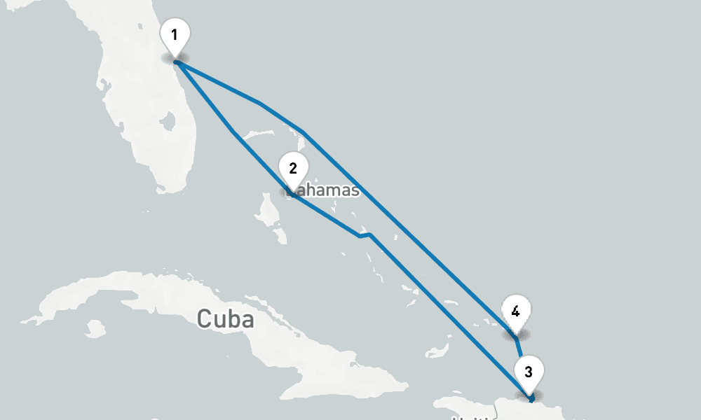6 days, round-trip Eastern Caribbean with Turks Caicos 7日間