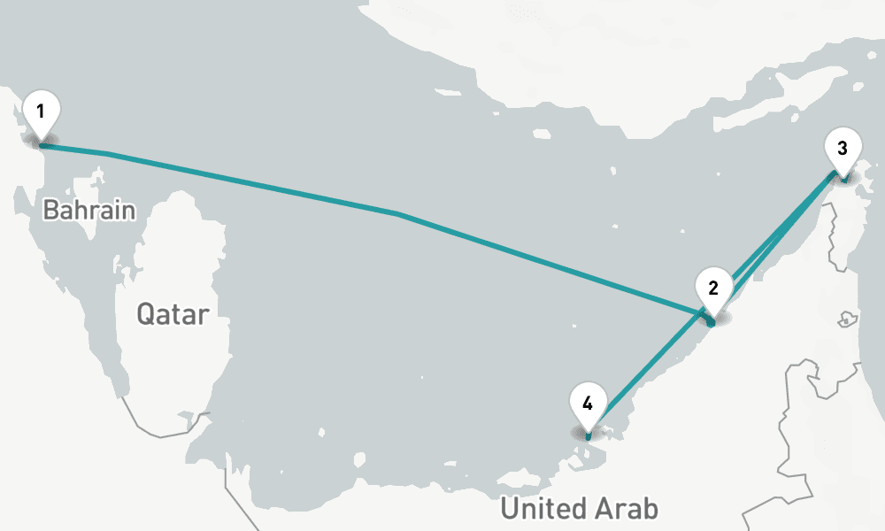 4 days, one-way from Dammam to Abu Dhabi 5日間